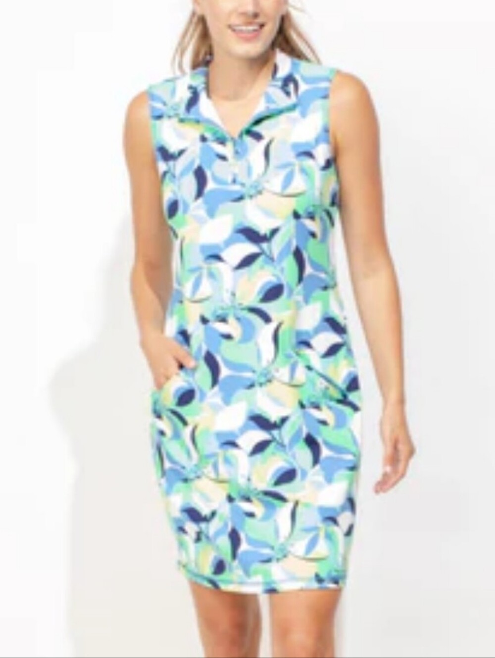 ESCAPE BY HABITAT Upf 50+ Island beach Dress sz Medium , Marina blue Floral